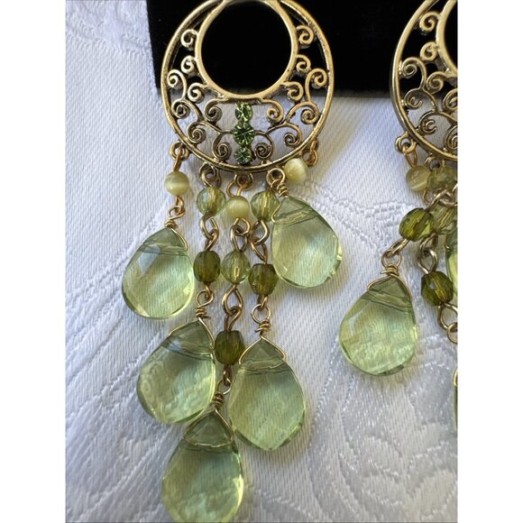 Nordstrom Sequin Green Gold & Beads Tassel Dangle Drop Earrings NEW - Picture 3 of 8